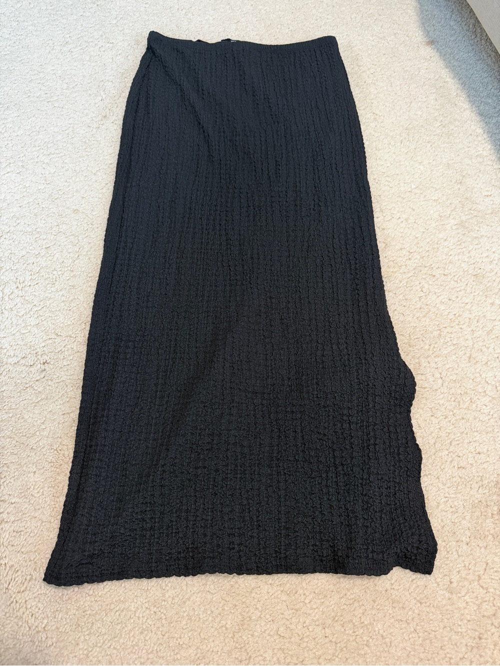 See You Monday Black Textured Midi Skirt